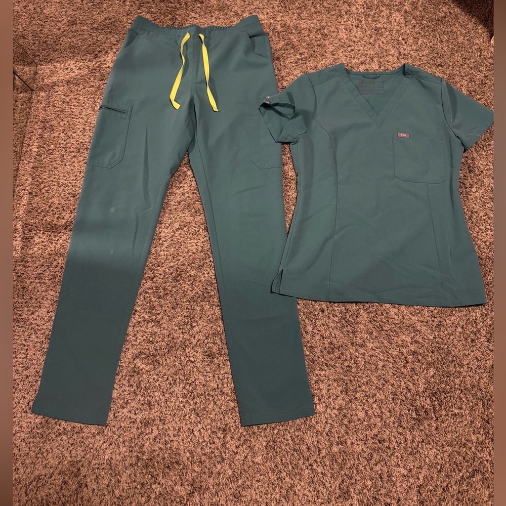 Figs Technical Collection Scrub Set in Teal with Yellow Accent